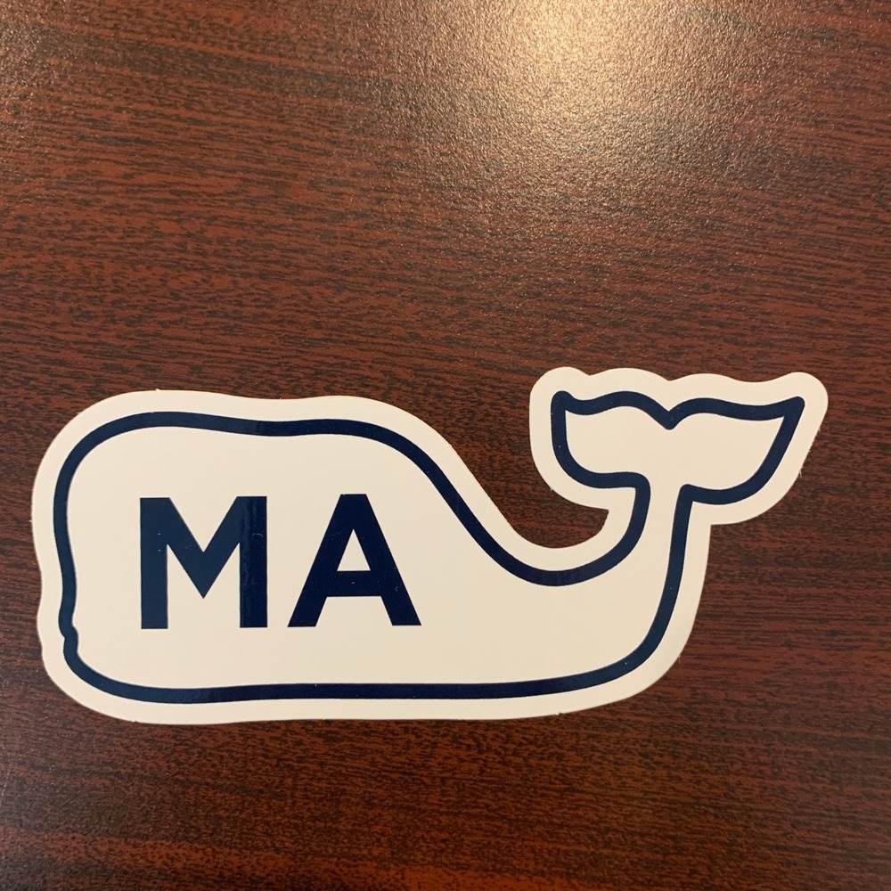 Vineyard Vines Massachusetts MA Whale Sticker Navy White Die Cut Decal NEW